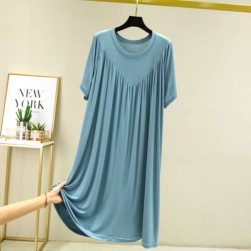 LLqaSummer Nightgowns Women Large Size Loose Long Casual Homewear Sleepwear Dresses Female Short Sleeve Modal Nightdress
