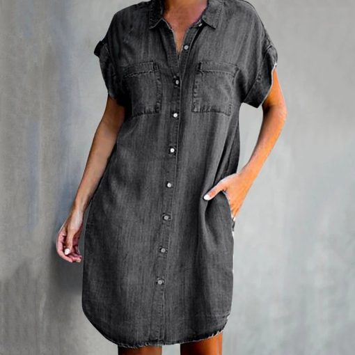 Lz6SLoose Button Pocket Denim Dress Women Fashion Casual Daily Streetwear Dress 2023 New Female Summer Oversized