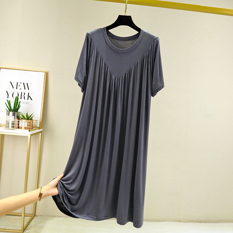 O4WFSummer Nightgowns Women Large Size Loose Long Casual Homewear Sleepwear Dresses Female Short Sleeve Modal Nightdress