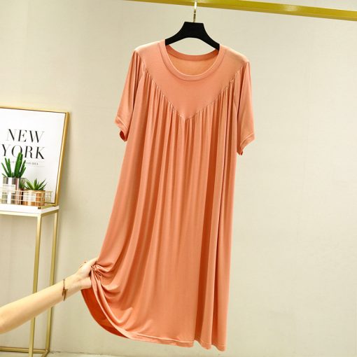 PYpKSummer Nightgowns Women Large Size Loose Long Casual Homewear Sleepwear Dresses Female Short Sleeve Modal Nightdress