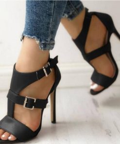 RnPwNew Women High Heels Fashion Fish Mouth Buckle Stiletto Sandals Casual Solid Color Open Toe Sexy
