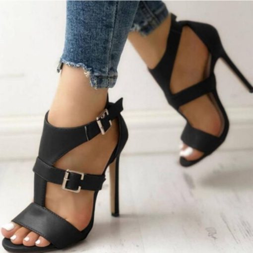 RnPwNew Women High Heels Fashion Fish Mouth Buckle Stiletto Sandals Casual Solid Color Open Toe Sexy