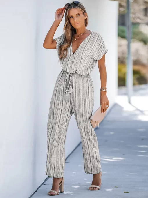 Striped Tassel Jogger Jumpsuit For Women Sexy Lace Up Short Sleeve Wide Leg Long Playsuit 2023.jpg (2)