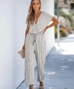Striped Tassel Jogger Jumpsuit For Women Sexy Lace Up Short Sleeve Wide Leg Long Playsuit 2023.jpg