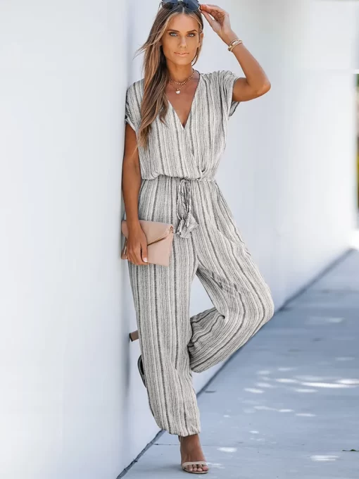 Striped Tassel Jogger Jumpsuit For Women Sexy Lace Up Short Sleeve Wide Leg Long Playsuit 2023.jpg (3)