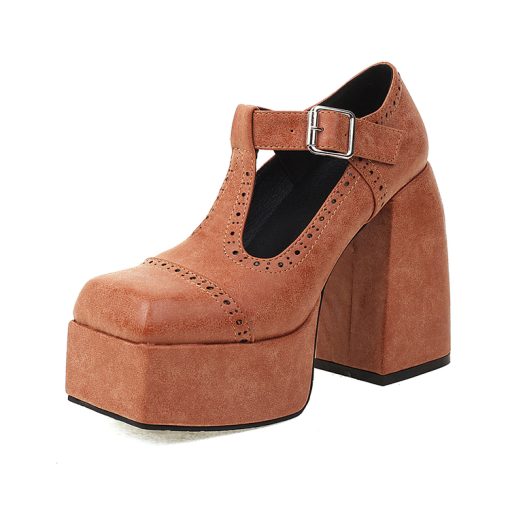 UcatPrinted Retro Color High Heel Thick Heel Platform Women s Shoes Square Toe High Heel Breathable