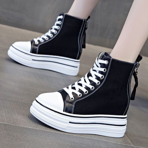 WdNH2023 Woman Platform Sneakers Wedge Shoes Female 8cm Height Increasing Ladies Zippers Breathable Cloth Casual Shoes