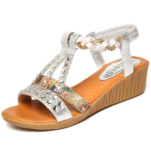 Xc5m2022 Ladies Summer Sandals Classic Bohemian Open Toe Roman Sandals Rhinestone Fashion Trend Platform Wedge Sandals