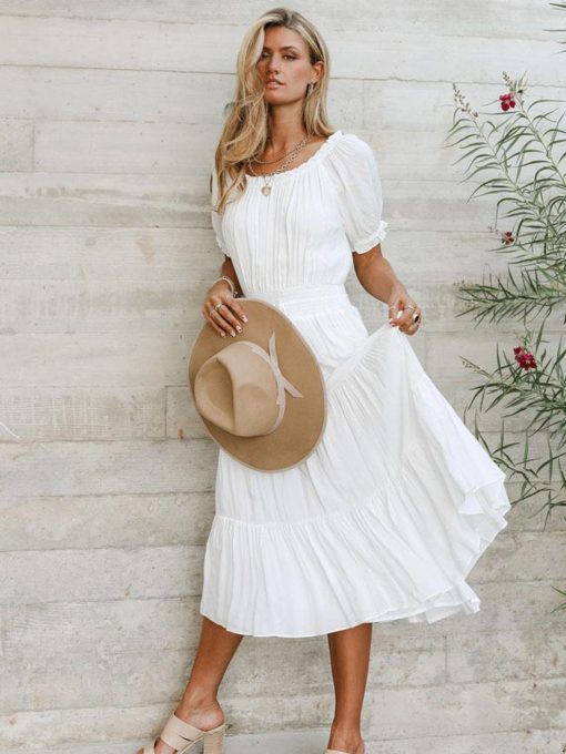 Xs5y2022 New High Waist Fashionable Vintage Elegant French Style Dress Women Summer Square Neck Puff Sleeve