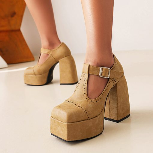 XtvePrinted Retro Color High Heel Thick Heel Platform Women s Shoes Square Toe High Heel Breathable