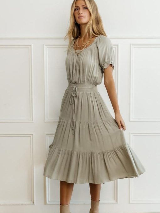 XzP22022 New High Waist Fashionable Vintage Elegant French Style Dress Women Summer Square Neck Puff Sleeve