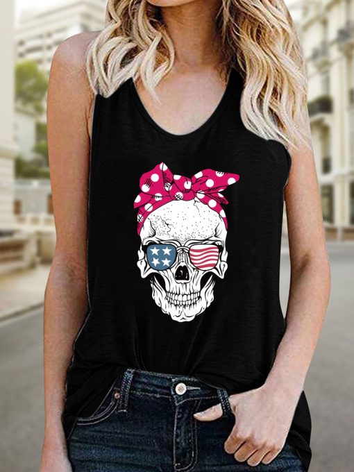 Yr4LSkull Scarf Sunglasses Print Tank Top Women Sleeveless Summer Graphic Vest Fashion Tops for Teens Casual