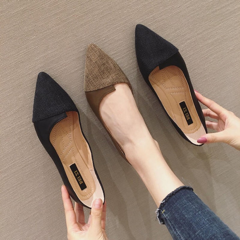 Z2S2Women Flats Black Flat Shoes Dressy Comfort Brown Shoes for Lady Female Casual Shoes Solid Color