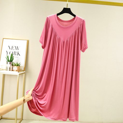 ZVr1Summer Nightgowns Women Large Size Loose Long Casual Homewear Sleepwear Dresses Female Short Sleeve Modal Nightdress