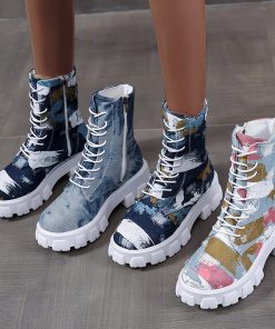 d4PQ8 Style Fashion Women s Shoes Breathable Thick soled Retro Slip on Combat Boot Fashionable Design