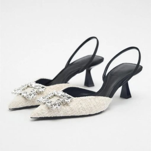 dgMiTRAF 2023 Womens Summer Pointed Toe Heels Mesh Heeled Pumps Elegant Office Lady Slingback Shoes Female