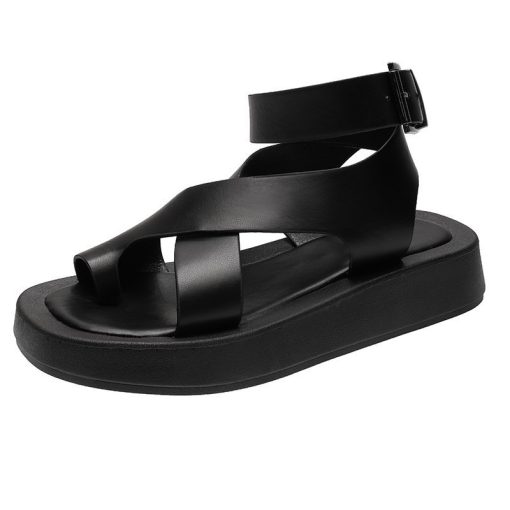 diwD2022 Summer New Black White Solid Color Clip Toe Sandals Ladies Roman Women Shoes Muffin Sandals