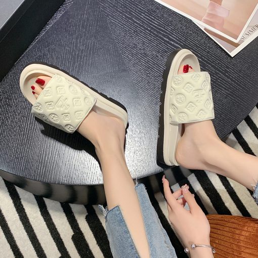 enr5Women Magic Tape Flat Slippers 2023 Summer New Luxury Brand Platform Sandals Ladies Height Increase Flats