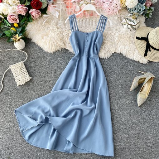 f6st2020 New Women Dress Summer Backless Dress Candy Colors Maldives Holiday Dress Female Slim Fairy Party