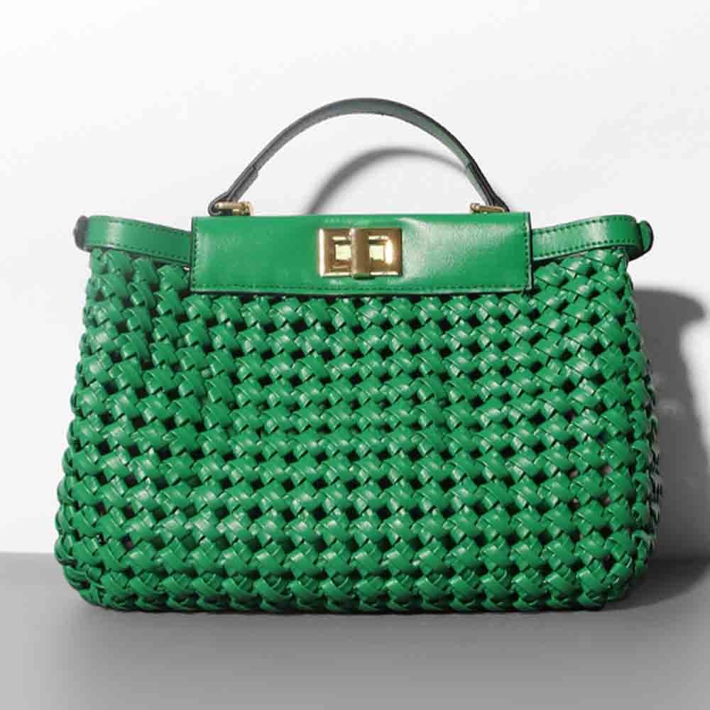 fasgLady Luxury Designer Bags Quality PU Leather Knited Hollow Out Handbags And Purses Woven Large Shopper
