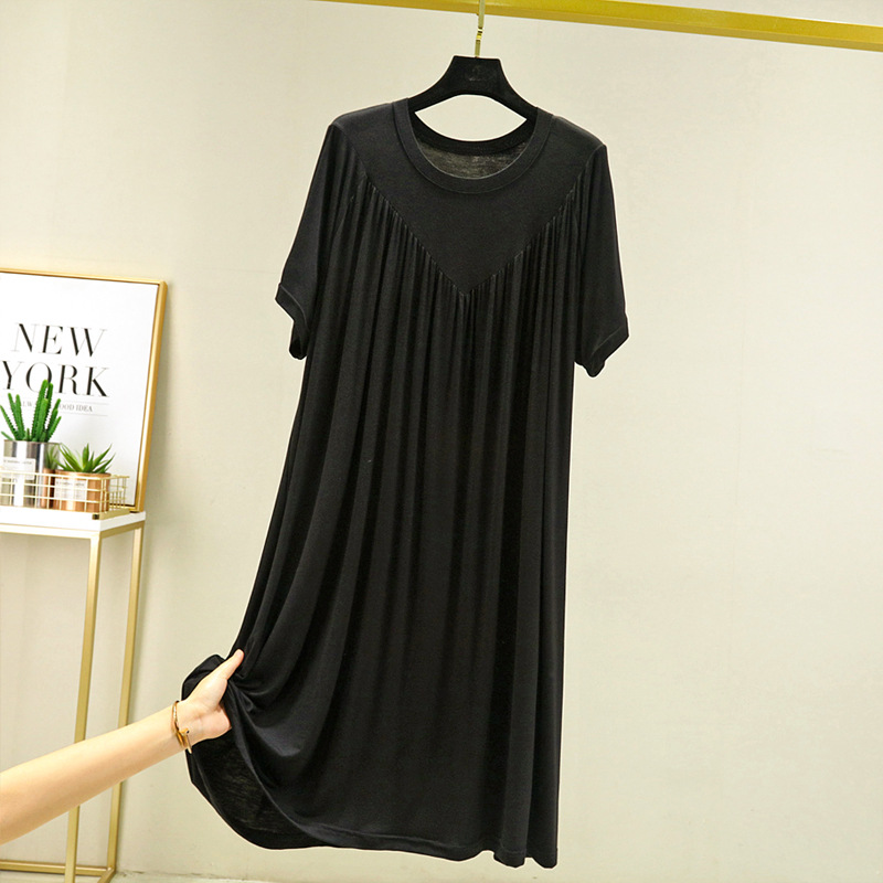 fwQ6Summer Nightgowns Women Large Size Loose Long Casual Homewear Sleepwear Dresses Female Short Sleeve Modal Nightdress