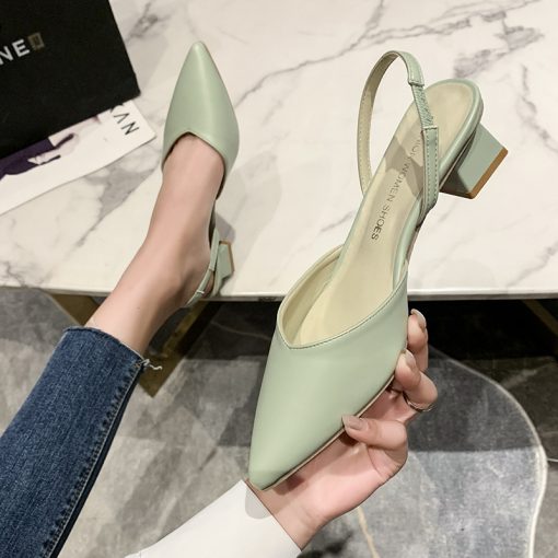 hqw0Women s Heeled Sandals Summer Fashion Sexy Pointed Toe Square Heel Candy Color Ladies Mules Shoes