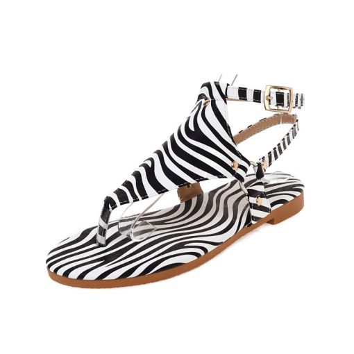 iS9SWomen s Rome Sandals Summer Clip Toe Casual Ladies Flip Flops Female Buckle Flat Sandals Zebra