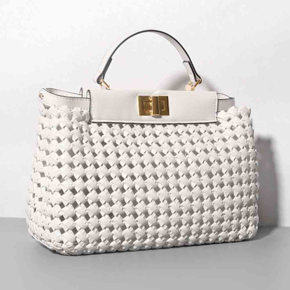 j4GQLady Luxury Designer Bags Quality PU Leather Knited Hollow Out Handbags And Purses Woven Large Shopper