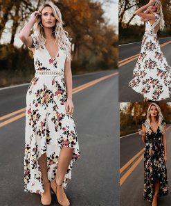 lmbrSummer 2022 Sexy Backless Waist Lace Dress elegant printed boho skirt irregular beach dress floral skirt
