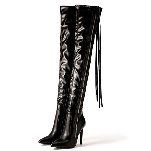 m0QX2023 New Woman Leather Over The Knee Boots Large Size Side Zipper High Heel Boot Solid