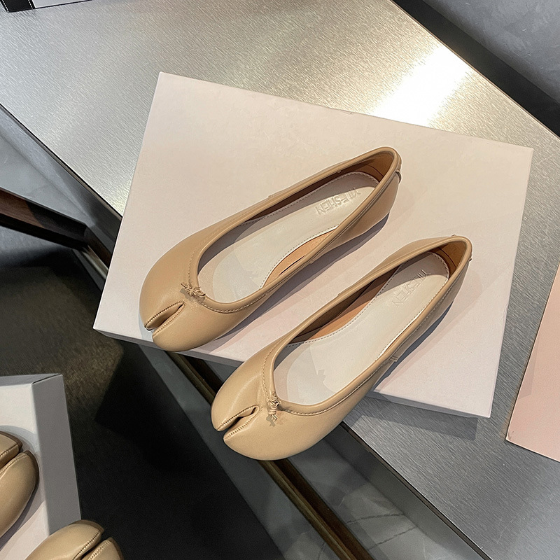 mC5Uluxury designer split toe low heels shoes woman bowtie mules leather moccasins Japanese style round heel