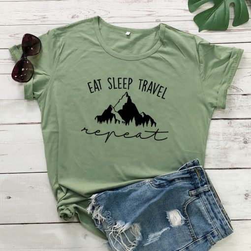 nw6AEat Sleep Travel Repeat Mountains T shirt Unisex Adventure Hiking Tshirt Outfit Casual Women Camping Outdoor