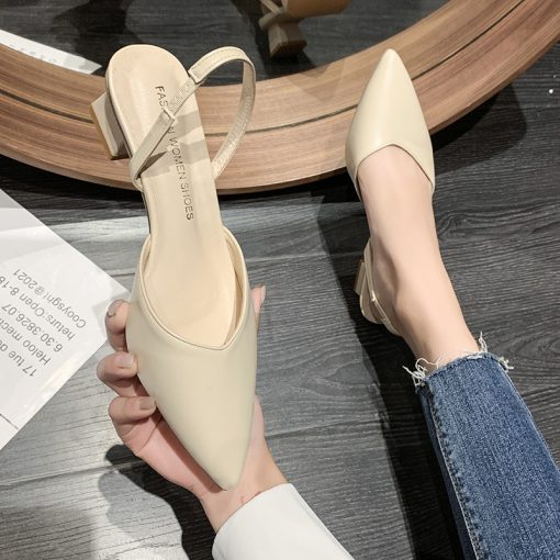 nzoxWomen s Heeled Sandals Summer Fashion Sexy Pointed Toe Square Heel Candy Color Ladies Mules Shoes