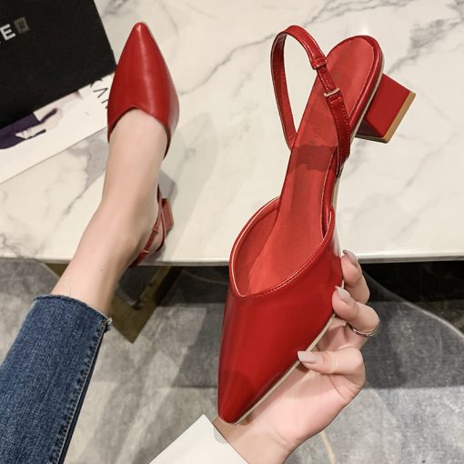 okgFWomen s Heeled Sandals Summer Fashion Sexy Pointed Toe Square Heel Candy Color Ladies Mules Shoes