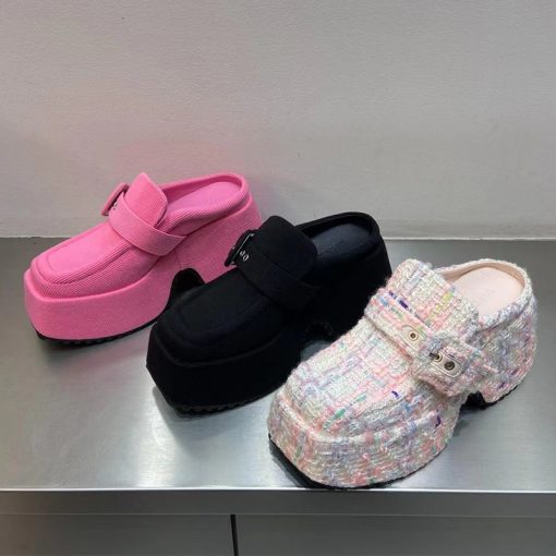 qUGFWomen Slippers High Heels Mules Shoes Fashion Slides Dress Sandals 2023 Summer Pumps Party Designer Flip