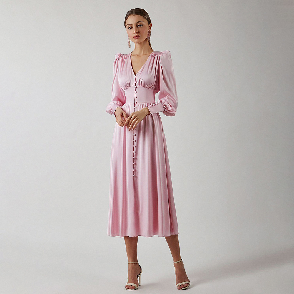 qzKIAutumn Elegant Long Sleeve Satin Dress Women 2022 Fashion High Waist Slim Maxi Dresses For Woman