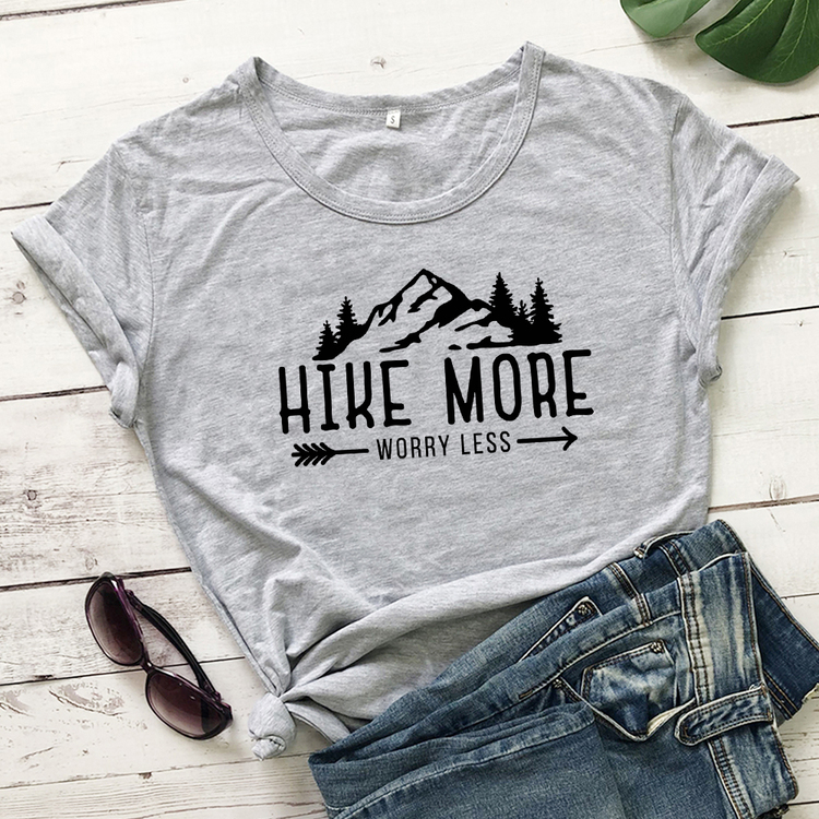 rQ1NHike More Worry Less T shirt Casual Unisex Short Sleeve Graphic Hiking Outdoors Tees Tops Funny