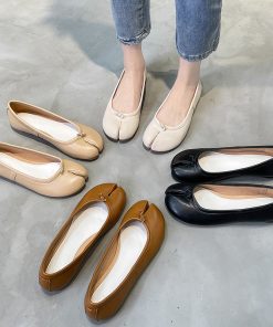 sIltluxury designer split toe low heels shoes woman bowtie mules leather moccasins Japanese style round heel