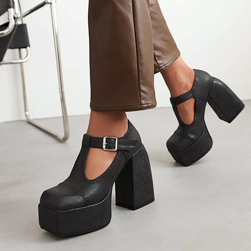 sYBLPrinted Retro Color High Heel Thick Heel Platform Women s Shoes Square Toe High Heel Breathable