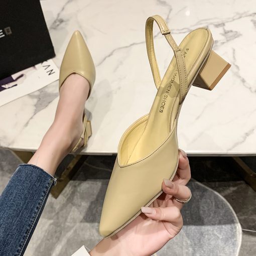 snNYWomen s Heeled Sandals Summer Fashion Sexy Pointed Toe Square Heel Candy Color Ladies Mules Shoes