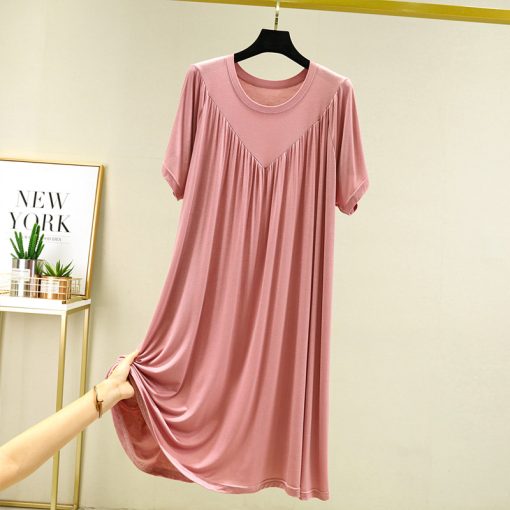 uKLpSummer Nightgowns Women Large Size Loose Long Casual Homewear Sleepwear Dresses Female Short Sleeve Modal Nightdress