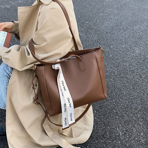wynzCGCBAG 2021 High Quality PU Leather Tote Bag Women Simple Shoulder Bag Female Large Capacity Shopper