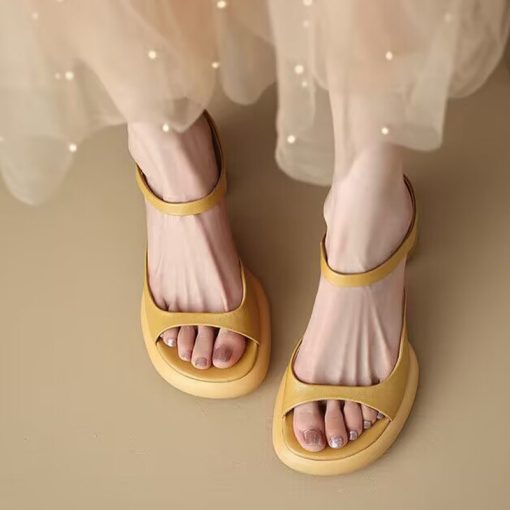 zNLFWomen Shoes Summer 2023 New Open Toed Slippers For Lady High Heel Handmade Elegant Slipper Beige