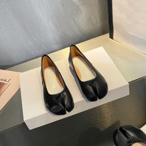 zZqpluxury designer split toe low heels shoes woman bowtie mules leather moccasins Japanese style round heel