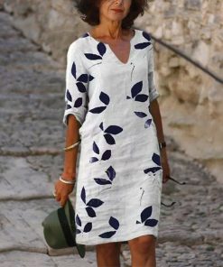 5JjmLoose Aesthetic Mini Dress Women Vintage Beach Sundress Floral Print Long Sleeve V Neck Dresses Loose