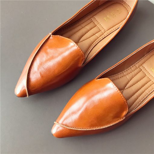 HyRSWomen Flats Basic Style Pointed Toe Pu Leather Solid Color OL Working Shoes Soft Sole Size