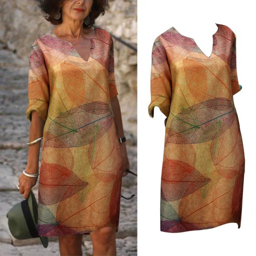 Lv8YLoose Aesthetic Mini Dress Women Vintage Beach Sundress Floral Print Long Sleeve V Neck Dresses Loose
