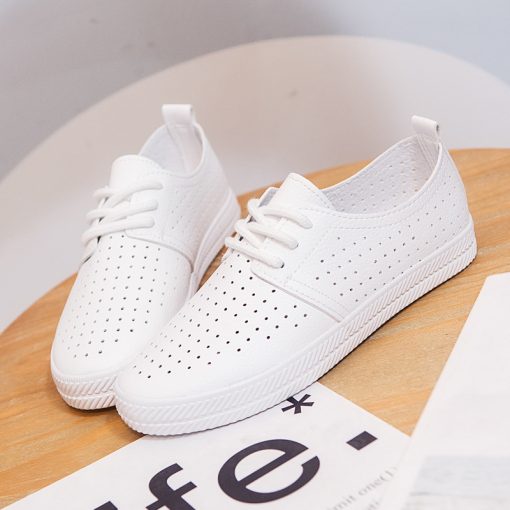 cwu0White Shoes Women Sneakers Summer 2022 Spring Breathable Holes Solid Color Female Black Shoes Leather Chaussure