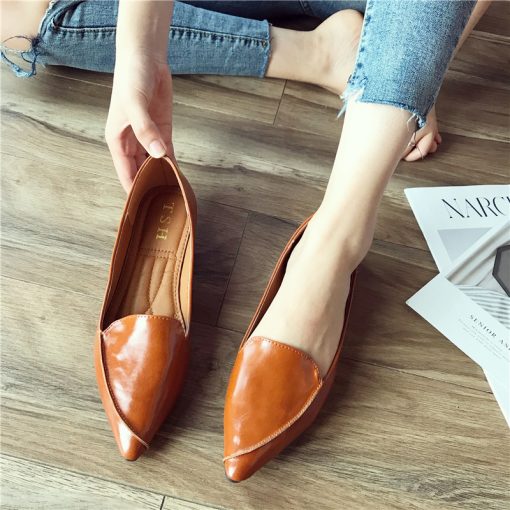 lwl7Women Flats Basic Style Pointed Toe Pu Leather Solid Color OL Working Shoes Soft Sole Size