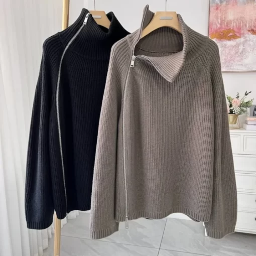 06Yj2023 autumn and winter new 100 pure cashmere cardigan women s high neck mid long zipper